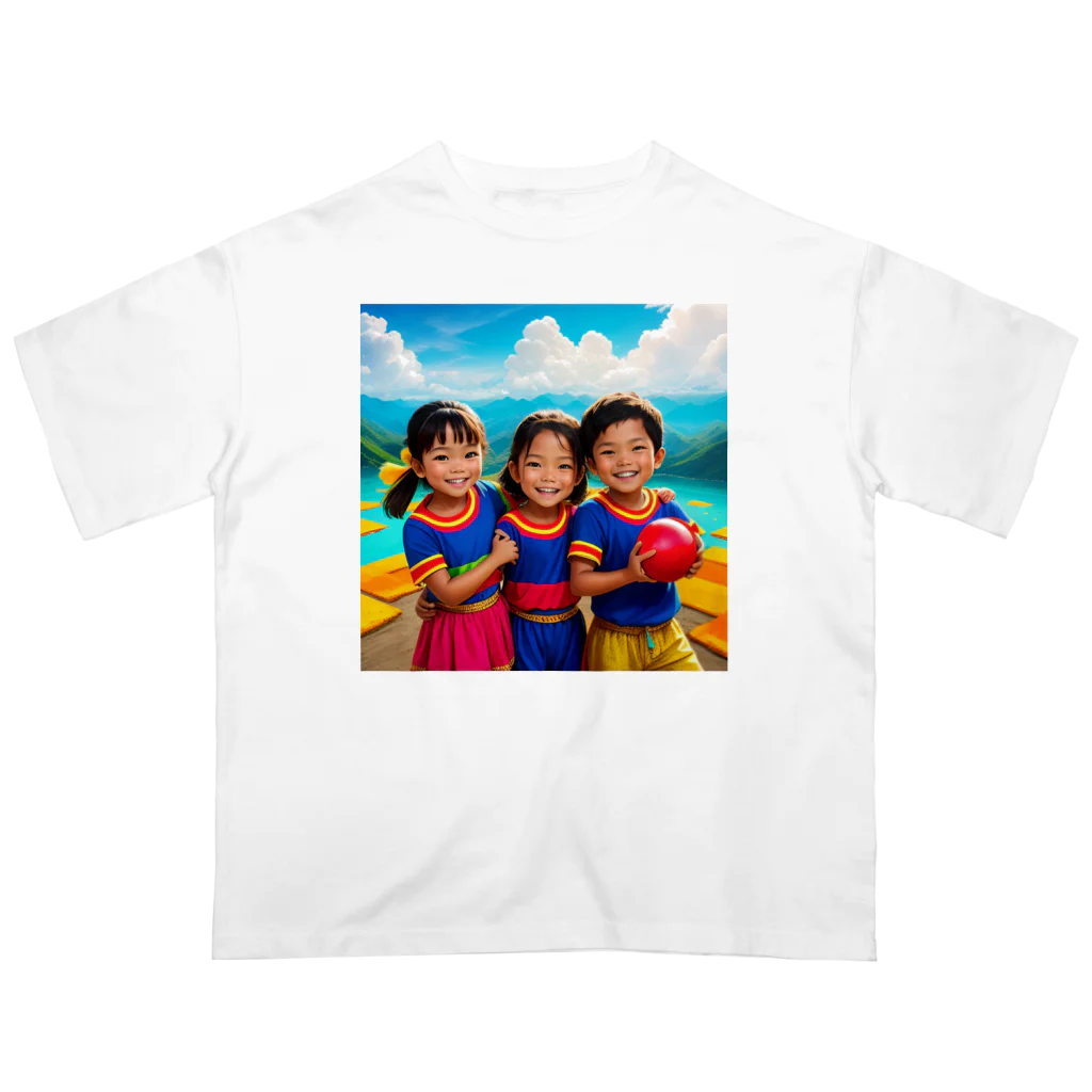 あかいはちの笑顔の子どもたち オーバーサイズTシャツ