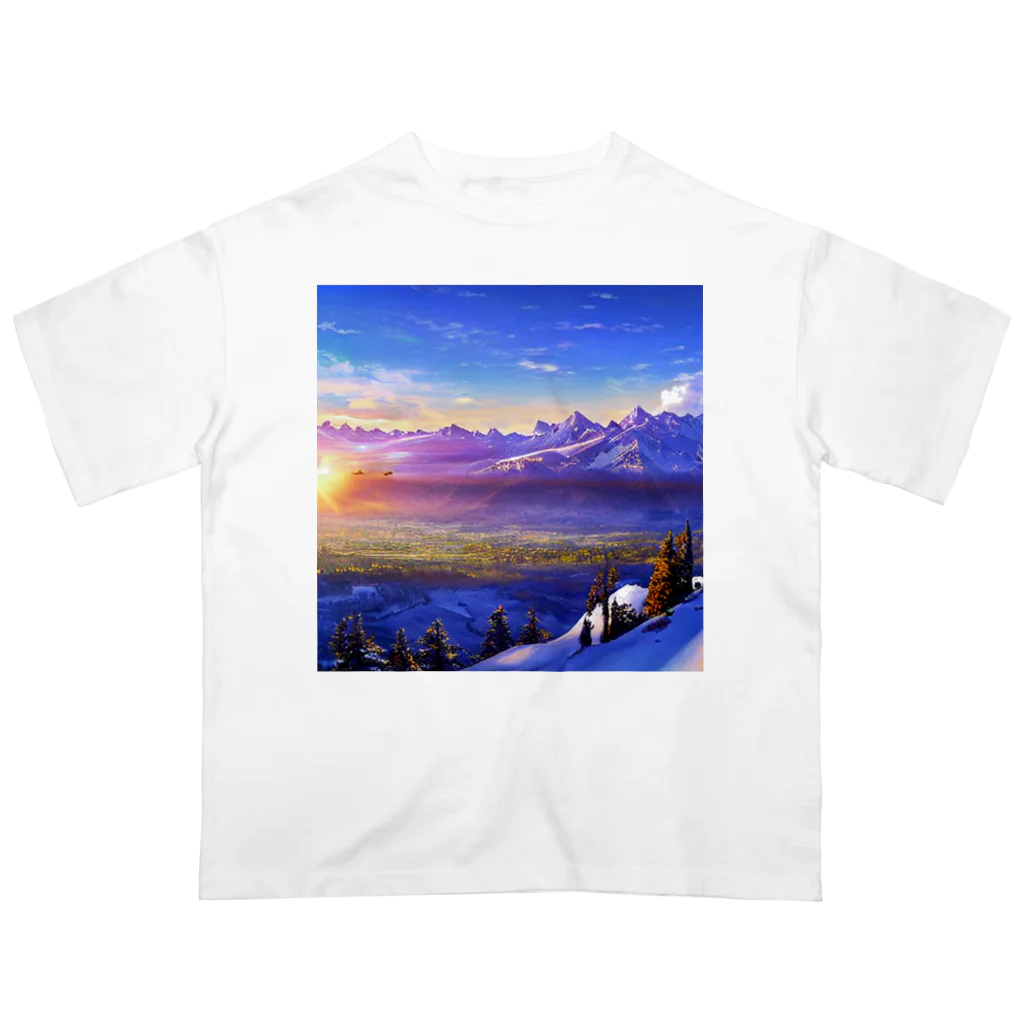 雑貨屋ちぃずの朝日と雪原の風景 Oversized T-Shirt