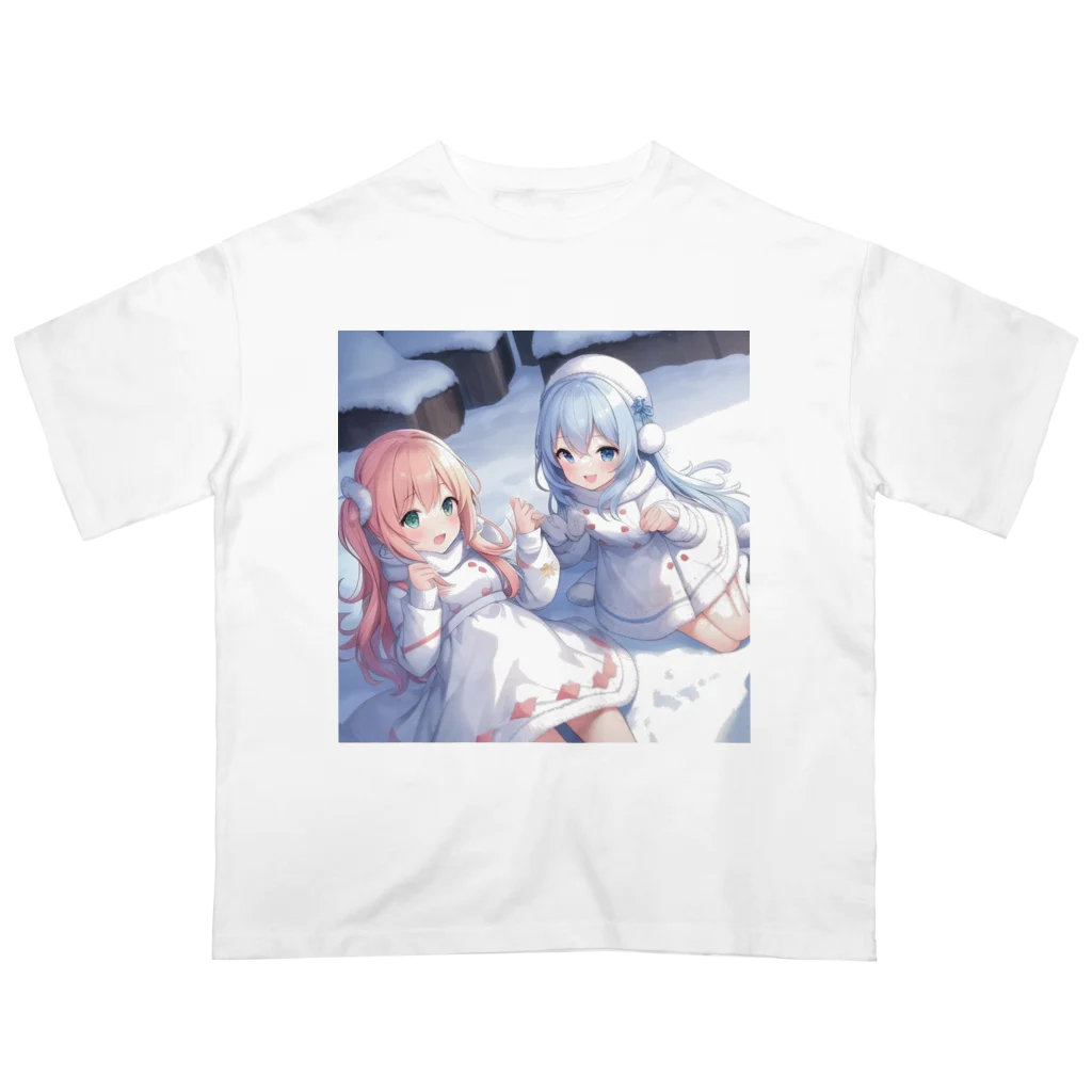 WAのお店の雪遊びする女の子 オーバーサイズTシャツ