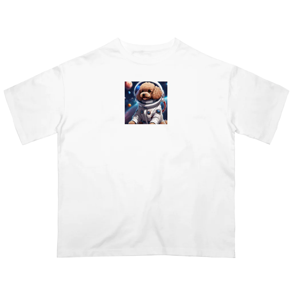 ワンちゃん大好きの宇宙に挑戦するトイプードル Oversized T-Shirt
