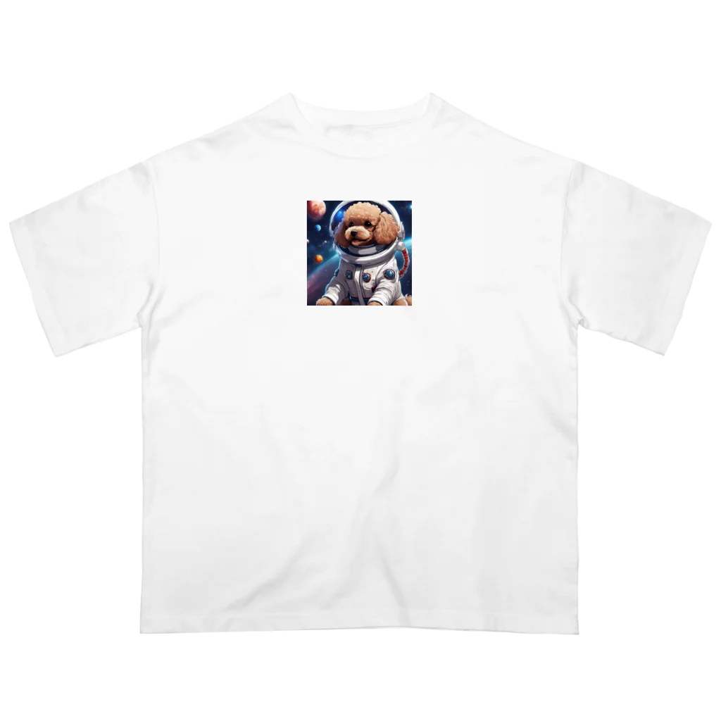 ワンちゃん大好きの宇宙に挑戦するトイプードル オーバーサイズTシャツ