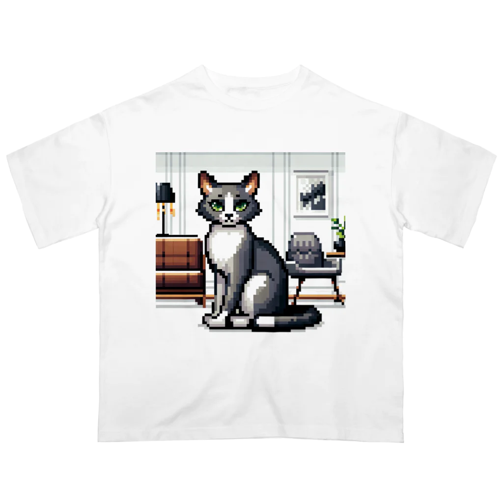 ピクセル堂のモダンレトロ：スタイリッシュなピクセル猫 Oversized T-Shirt
