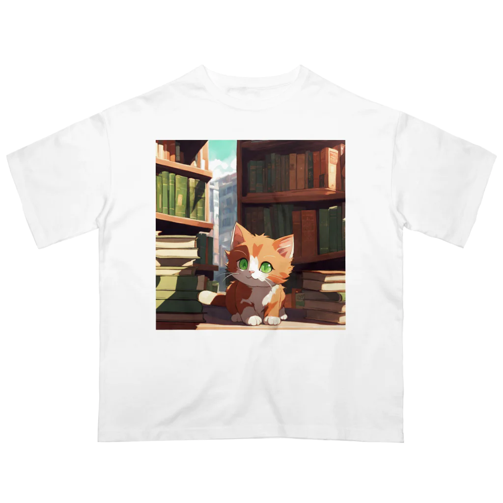 yoiyononakaの茶猫と本の部屋 オーバーサイズTシャツ