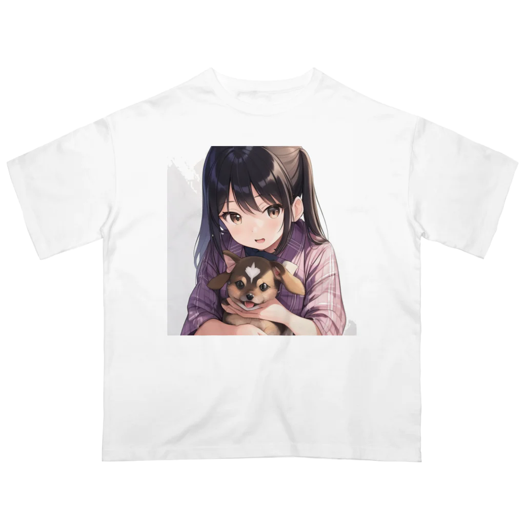 あかいはちの犬と少女 オーバーサイズTシャツ