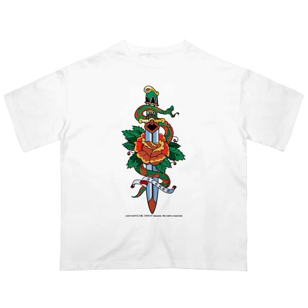 ファンシーTシャツ屋の蛇と薔薇のダガータトゥーデザイン オーバーサイズTシャツ