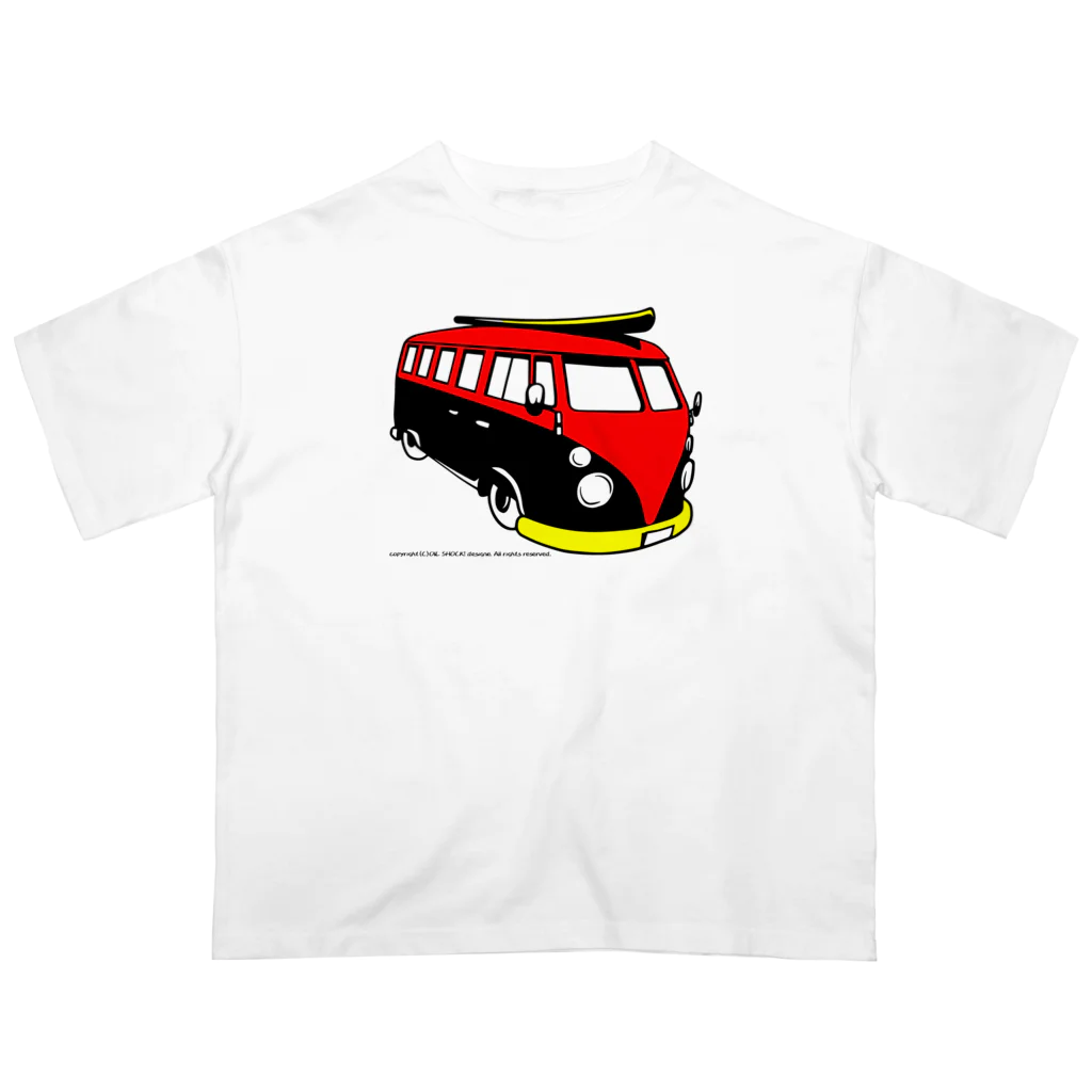 ファンシーTシャツ屋のレッド&ブラックのビーチバス オーバーサイズTシャツ