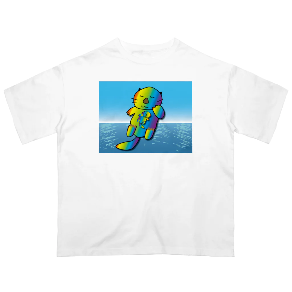 Drecome_Designの【レインボーカラー】おねんね海獺(ラッコ)親子 Oversized T-Shirt