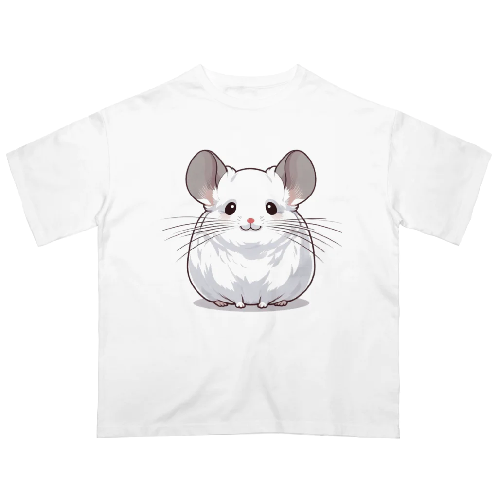 もふっとチンチラ🐭のチンチラ（ホワイト） オーバーサイズTシャツ