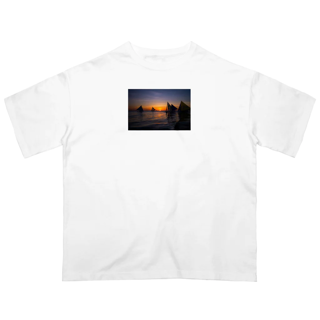 Be the Sunshineのフィリピンボラカイ島夕陽ヨット海 Oversized T-Shirt