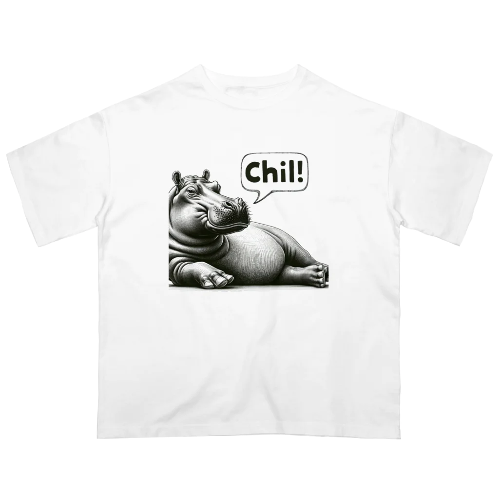 momoRockのデッサンタッチ カバ(Chil) Oversized T-Shirt