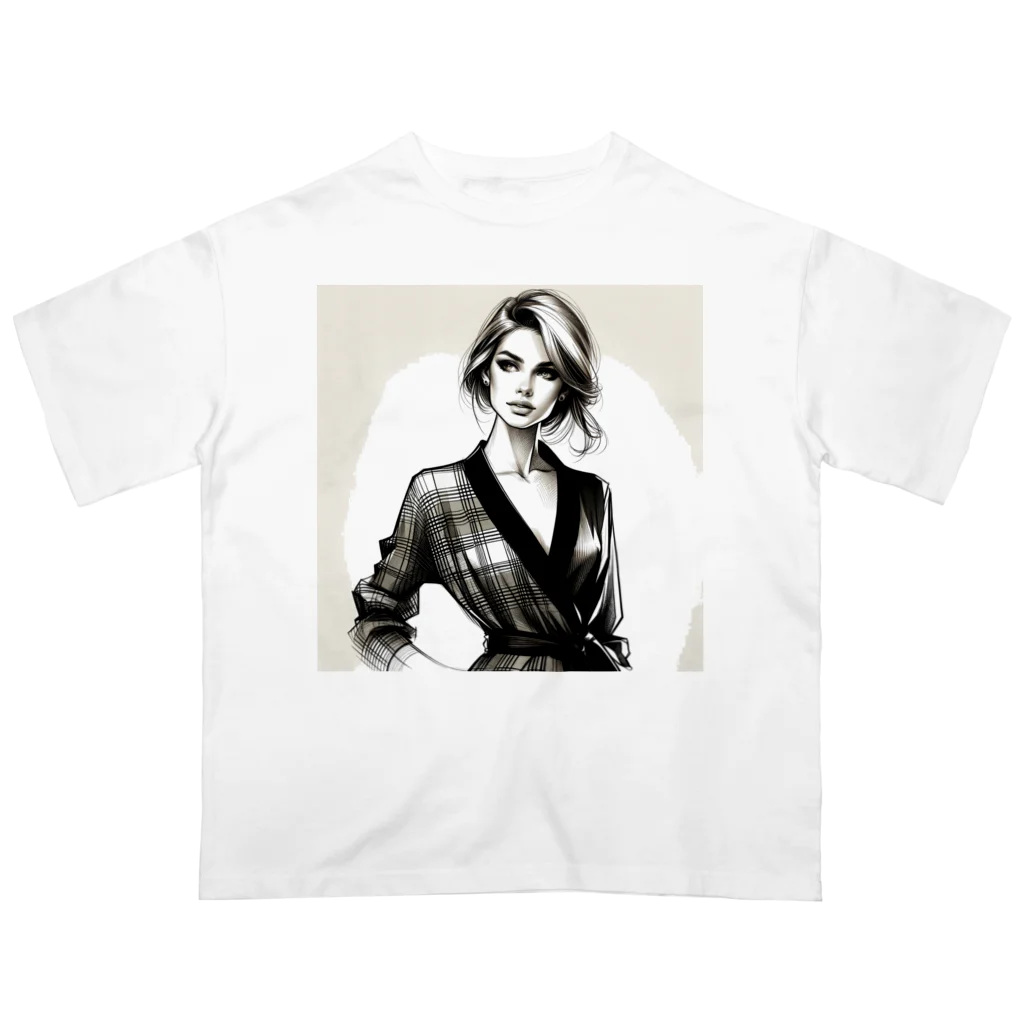 rick-の白黒モデル（女性） オーバーサイズTシャツ