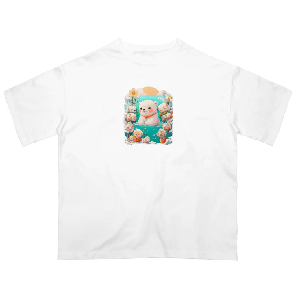 りんりんの可愛いシロクマちゃんショップ　かわいいよ！の水遊びをしている白熊 Oversized T-Shirt