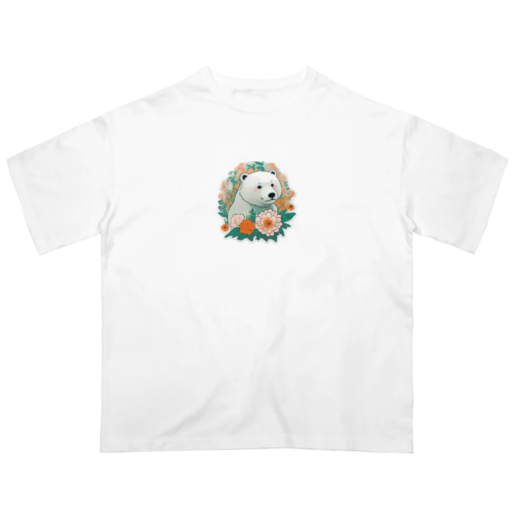 りんりんの可愛いシロクマちゃんショップ　かわいいよ！の花に囲まれている白くま Oversized T-Shirt