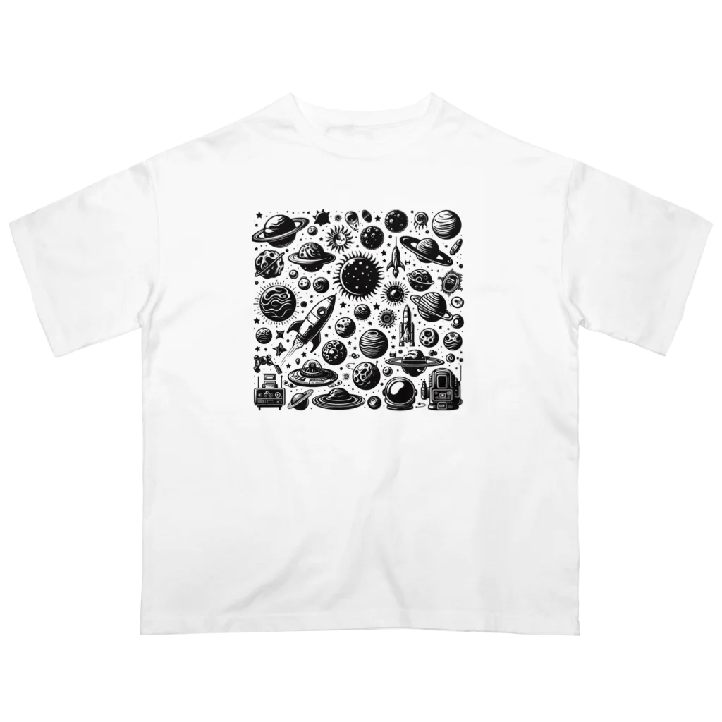 AIモノクロデザインのモノクロ宇宙 オーバーサイズTシャツ