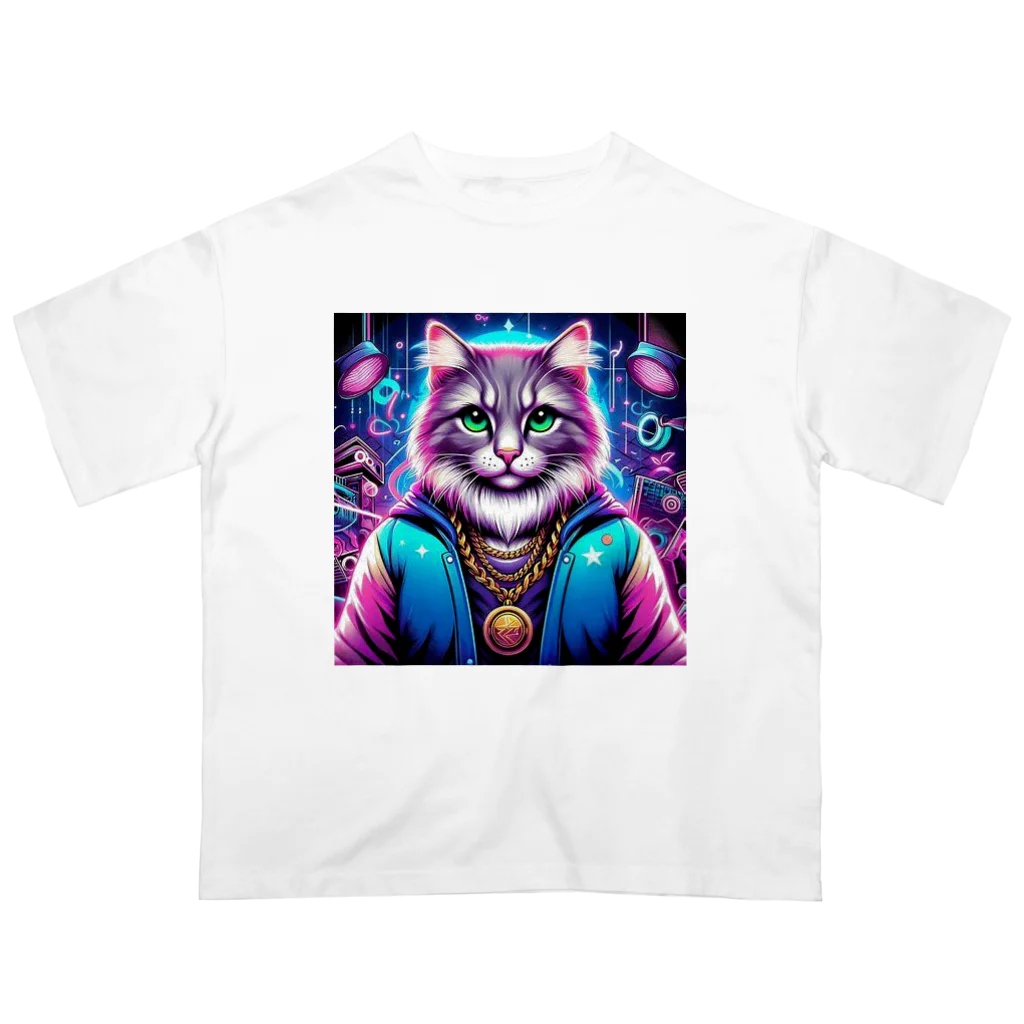 AIフォトSHOPのイケ猫DJ オーバーサイズTシャツ