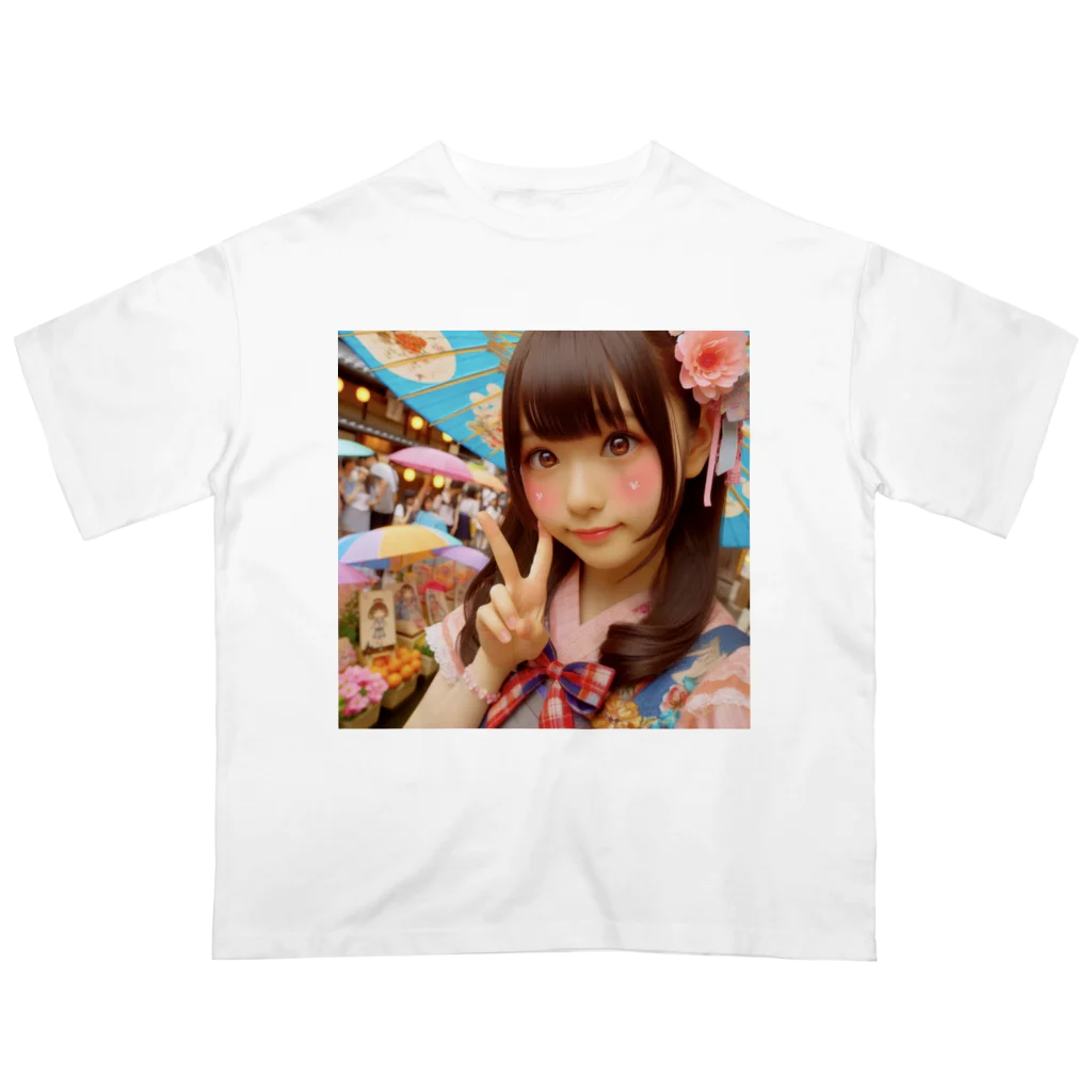 homarengeの和傘の女の子 オーバーサイズTシャツ