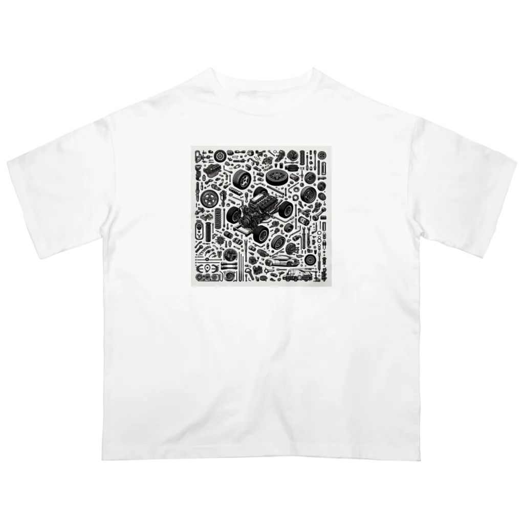 AIモノクロデザインの車部品 Oversized T-Shirt