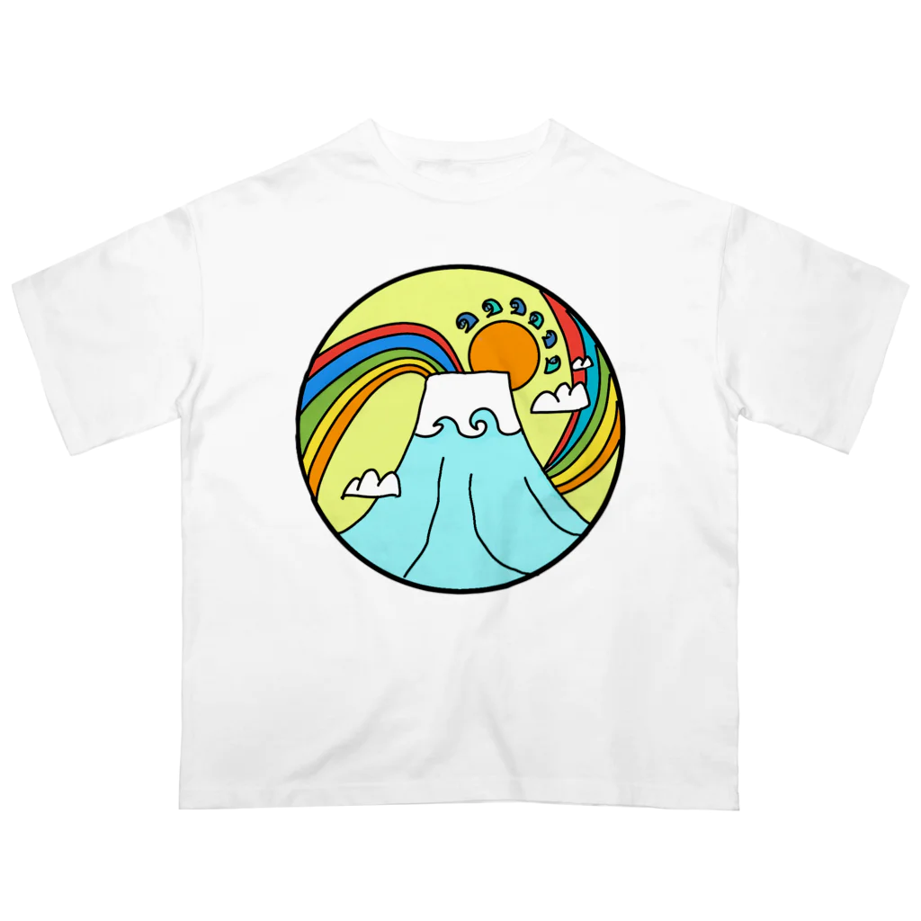 aloha_world_in_circleのjapan mount Fuji rainbow Oversized T-Shirt