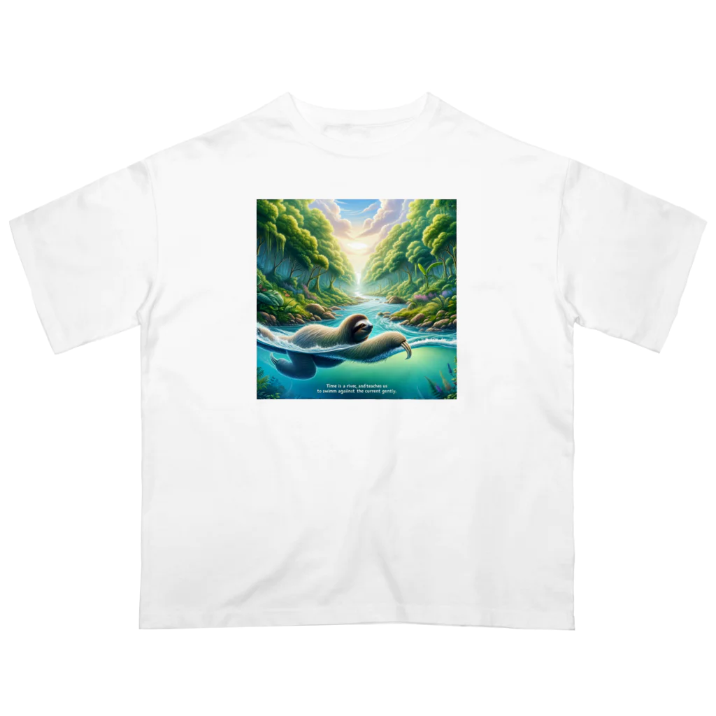 k.a.u.j.7の時間の流れを象徴する川の中でゆったりと泳ぐ、ナマケモノの姿🌿 Oversized T-Shirt