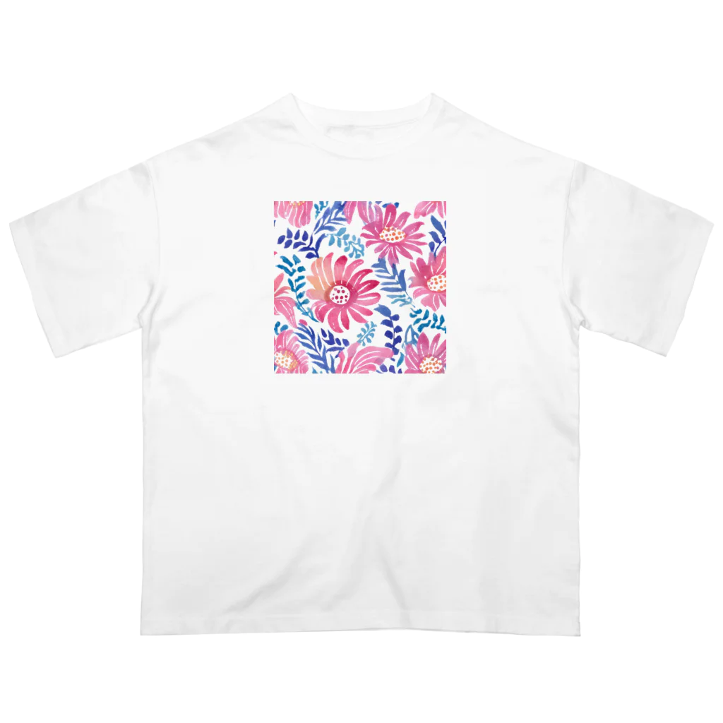 OkometoOmochiの花柄.b オーバーサイズTシャツ