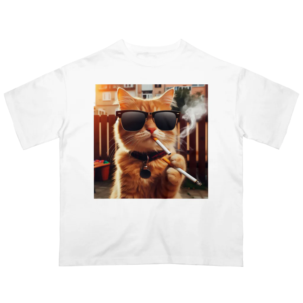 negiNegiのタバコを吸うグラサン猫 オーバーサイズTシャツ