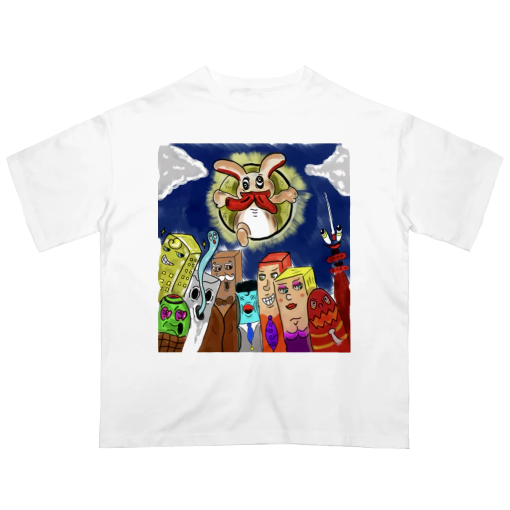 patroom(柄)のうさぎタウン Oversized T-Shirt