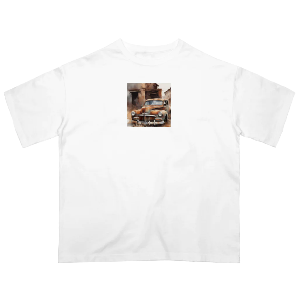 nanndaka-na-の錆びたレトロカー オーバーサイズTシャツ