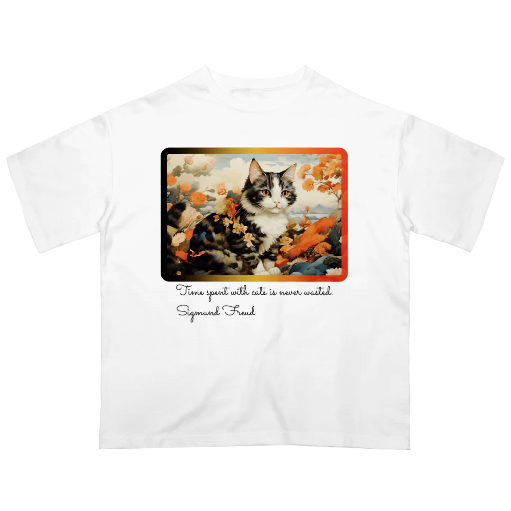 adarahの和風アートと三毛猫 オーバーサイズTシャツ