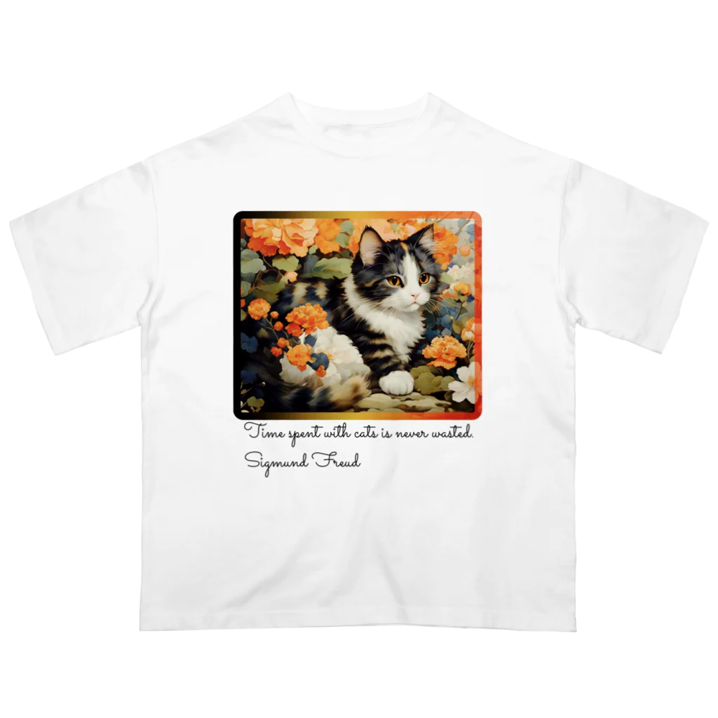 adarahの和風な癒しの三毛猫 オーバーサイズTシャツ