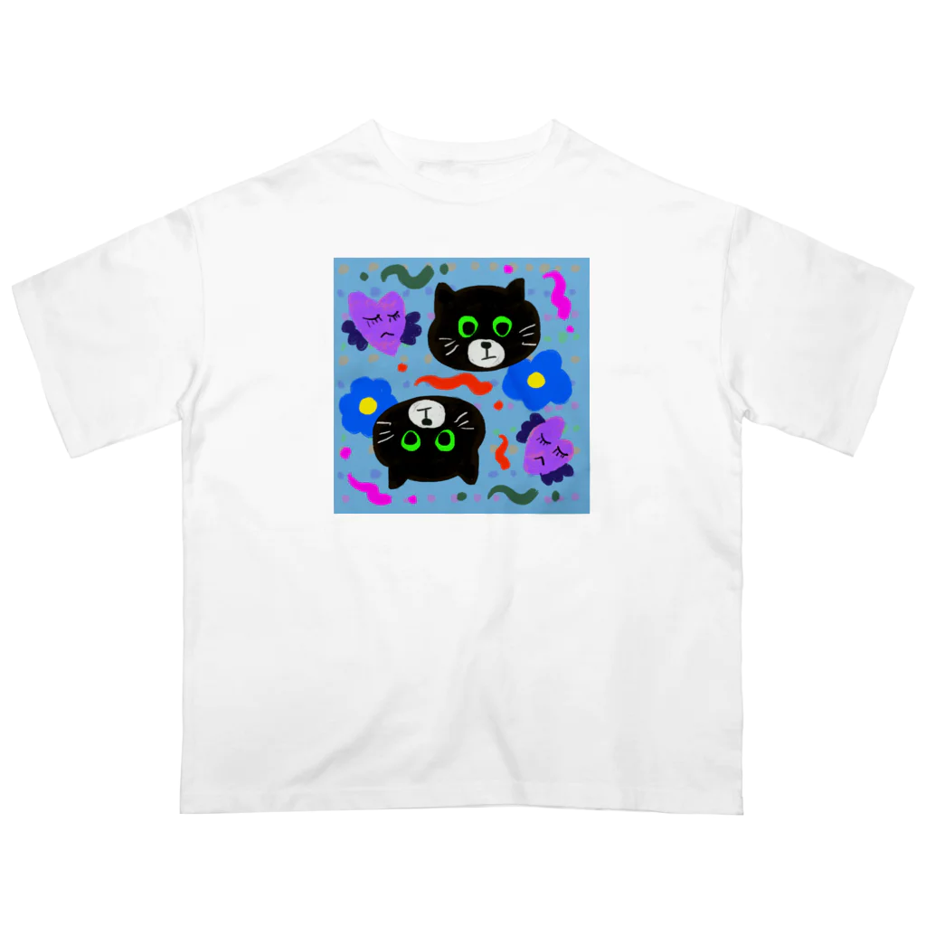 sara nerdの黒猫　2匹 オーバーサイズTシャツ