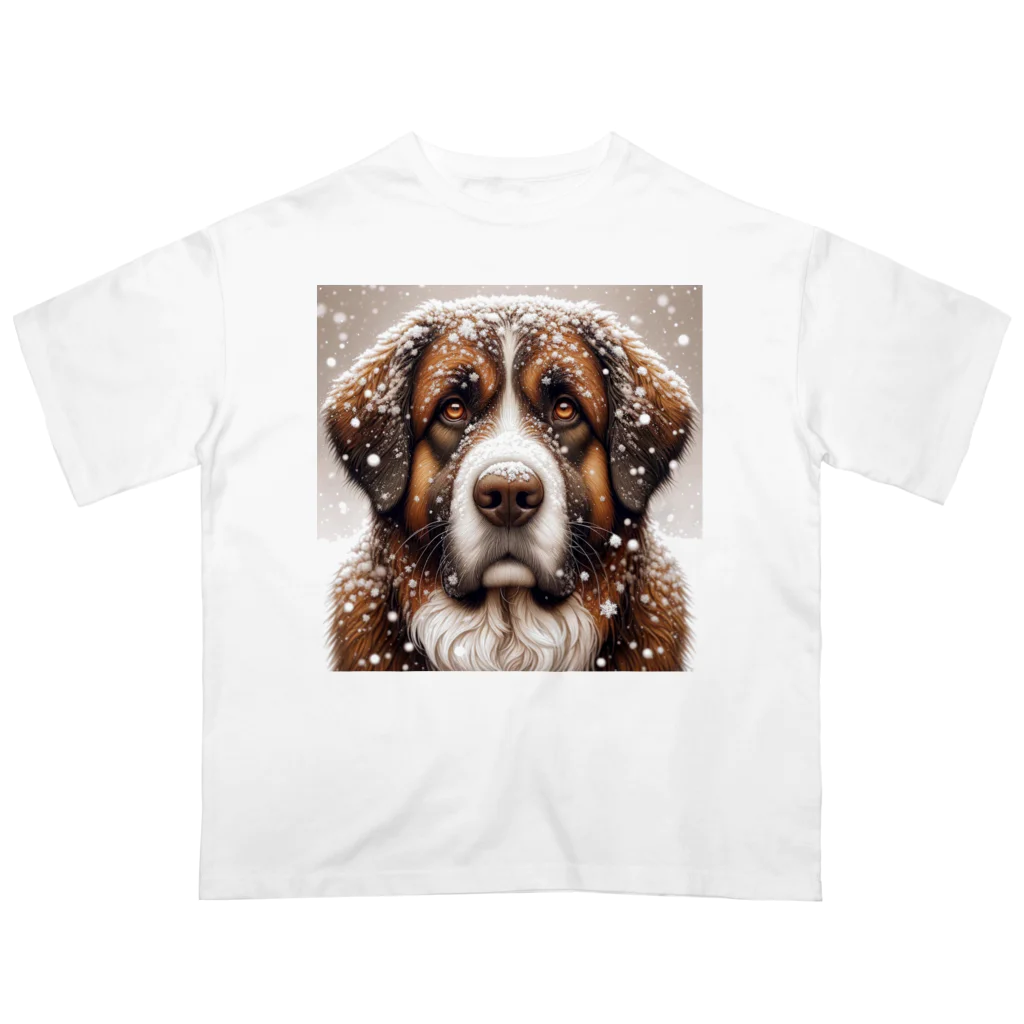 Ama'sの雪の中しかめっ面の犬さん オーバーサイズTシャツ