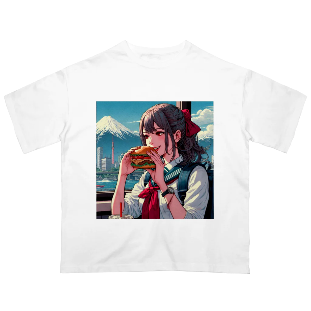 Sawadadaのハンバーガーと女子高生 Oversized T-Shirt