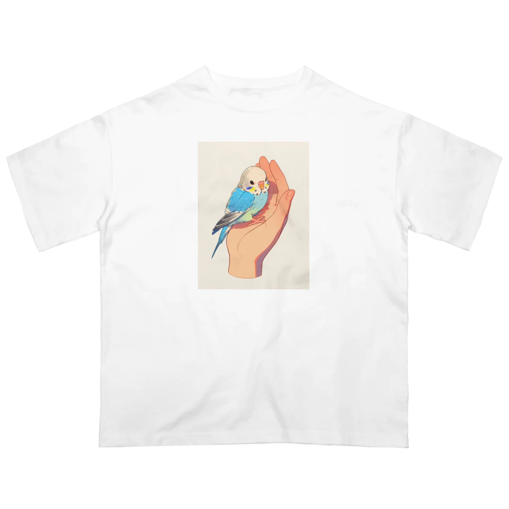 AQUAMETAVERSEの手のひらでおしゃべりセキセイインコの　BLUE PLUM  691 オーバーサイズTシャツ