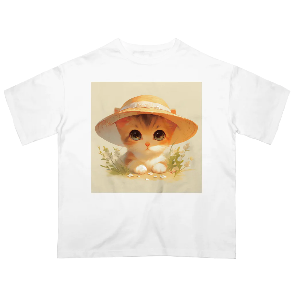 AQUAMETAVERSEの帽子をかぶった可愛い子猫 Marsa 106 Oversized T-Shirt