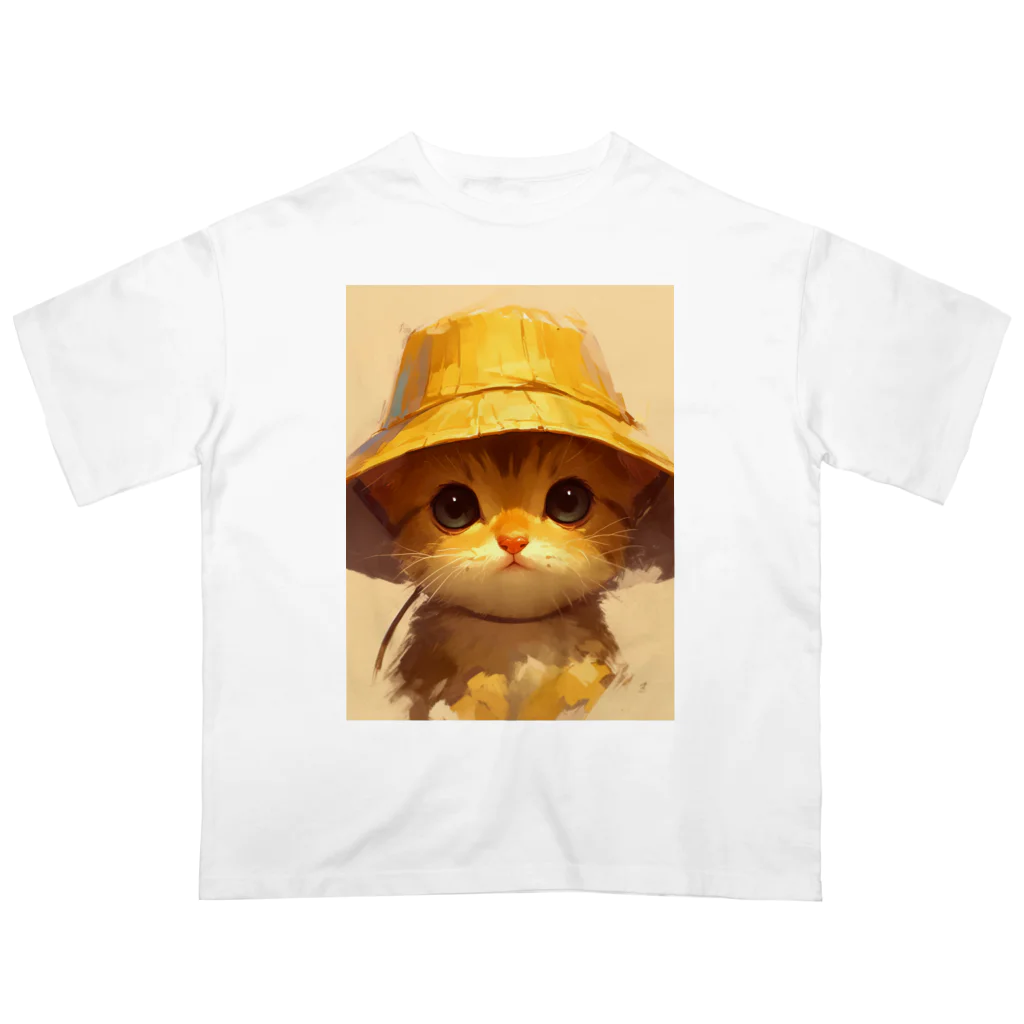 AQUAMETAVERSEの帽子をかぶった可愛い子猫 Marsa オーバーサイズTシャツ