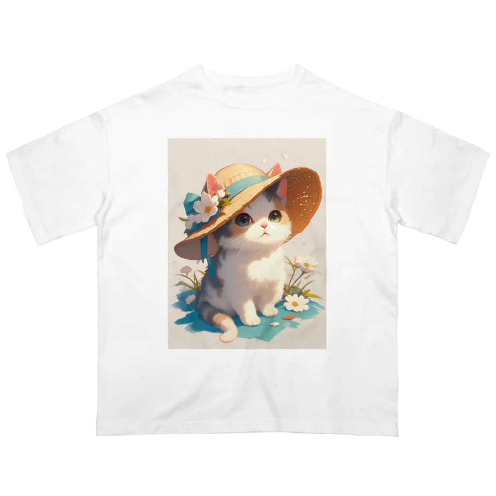 AQUAMETAVERSEの帽子をかぶった可愛い子猫 Marsa 106 Oversized T-Shirt