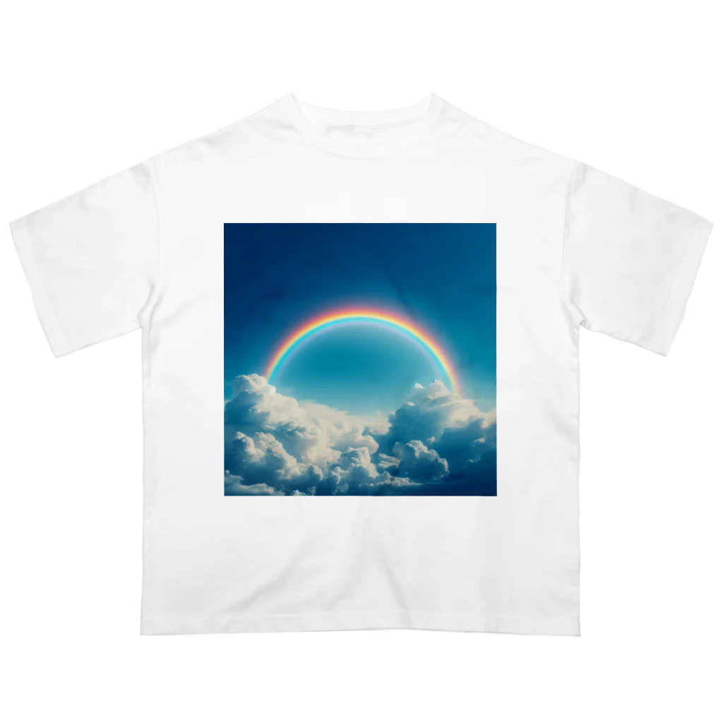 青と緑の青い空と虹 オーバーサイズTシャツ