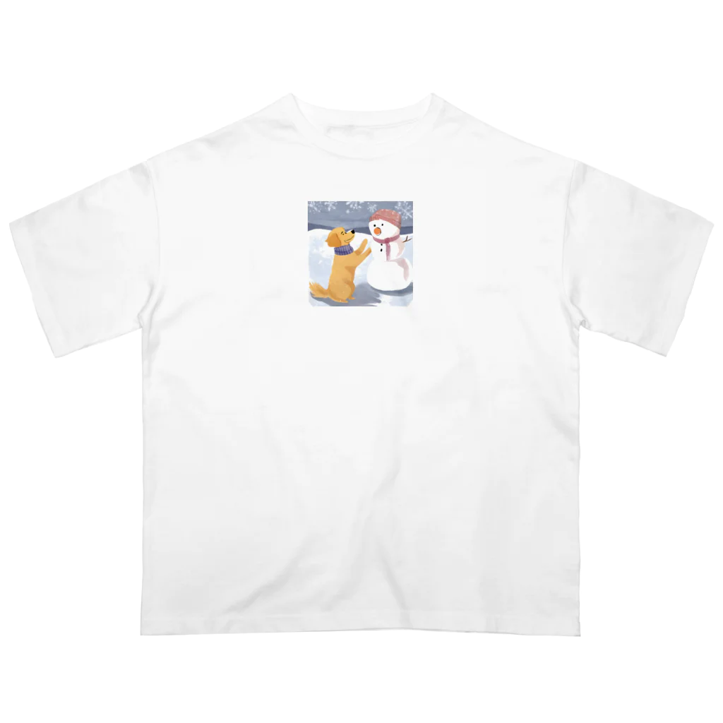 unpu-の雪だるまと犬 オーバーサイズTシャツ