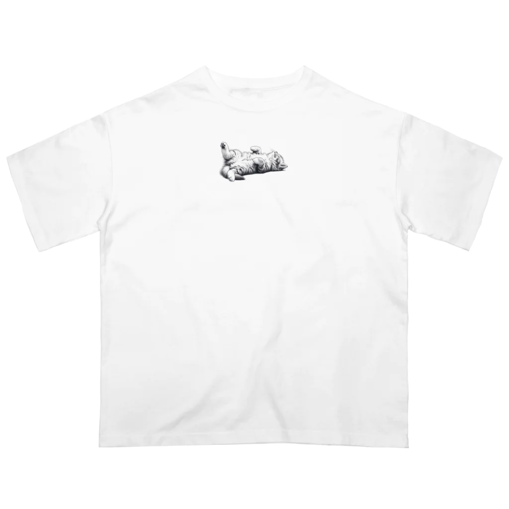 sansamのねこごろり/モノクロ オーバーサイズTシャツ