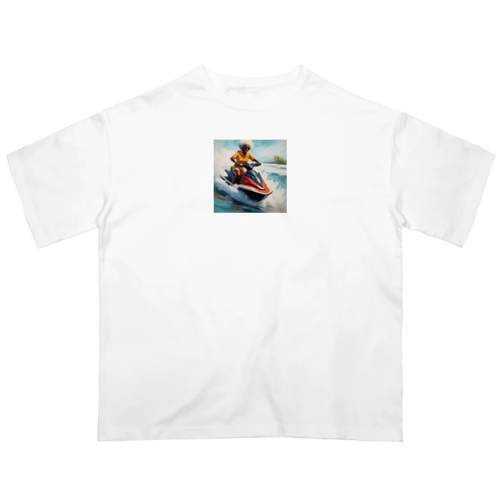 qloのジェットスキー乗り乗りグランマ オーバーサイズTシャツ