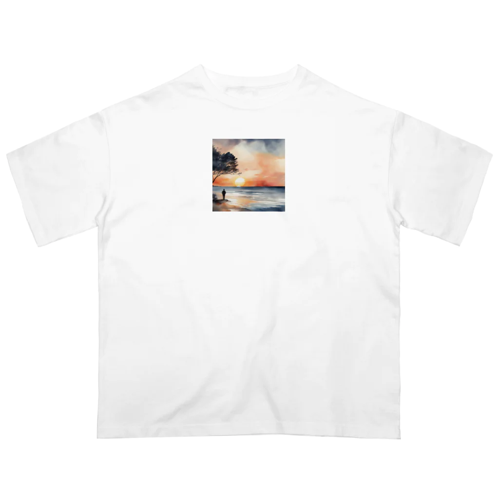 古賀新太郎の夕日に染まる海を背 Oversized T-Shirt