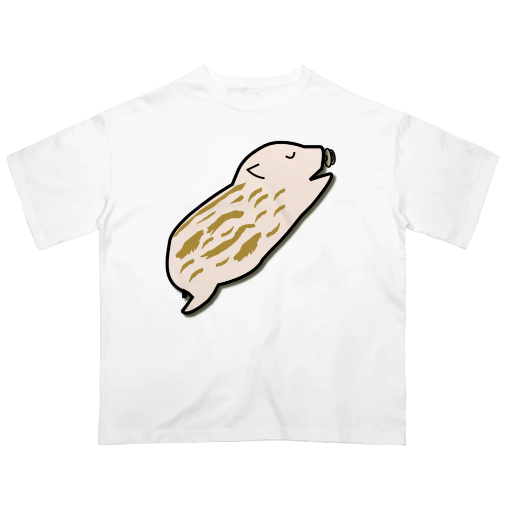 Drecome_Designの【猪の赤ちゃん】眠る瓜坊(うりぼう) オーバーサイズTシャツ