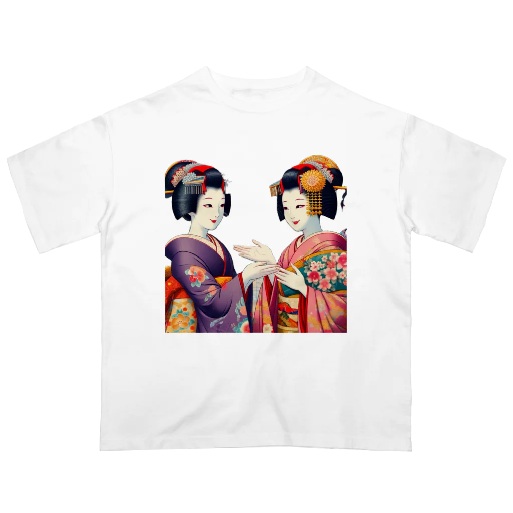 日本の風景 COOL JAPANの日本の風景:お姐さん芸妓と話す舞妓、Japanese scenery: Maiko talking to older sister geisha オーバーサイズTシャツ