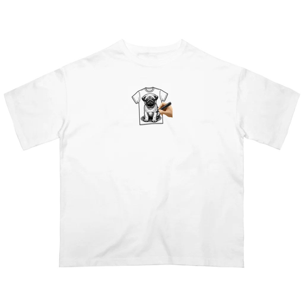 鼻ぺちゃ犬と和猫のデッサンパグ T オーバーサイズTシャツ