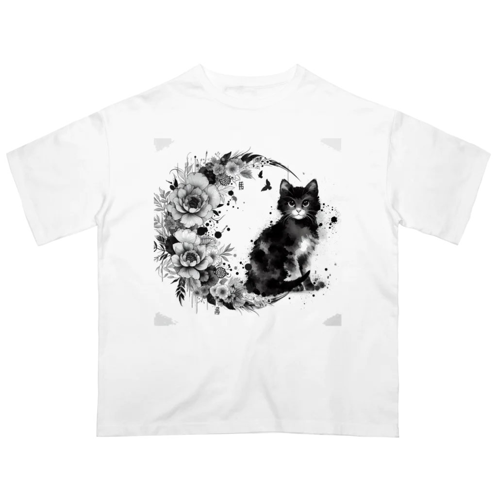 猫の墨遊の猫のスズ オーバーサイズTシャツ