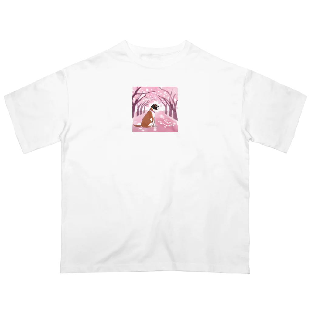 ボクサー犬が好きなんです❗の桜とボクサー オーバーサイズTシャツ