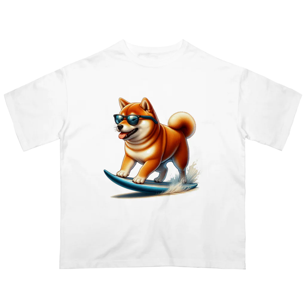 柴犬に囲まれたいのサーフィンするかわいい柴犬の子犬 Oversized T-Shirt