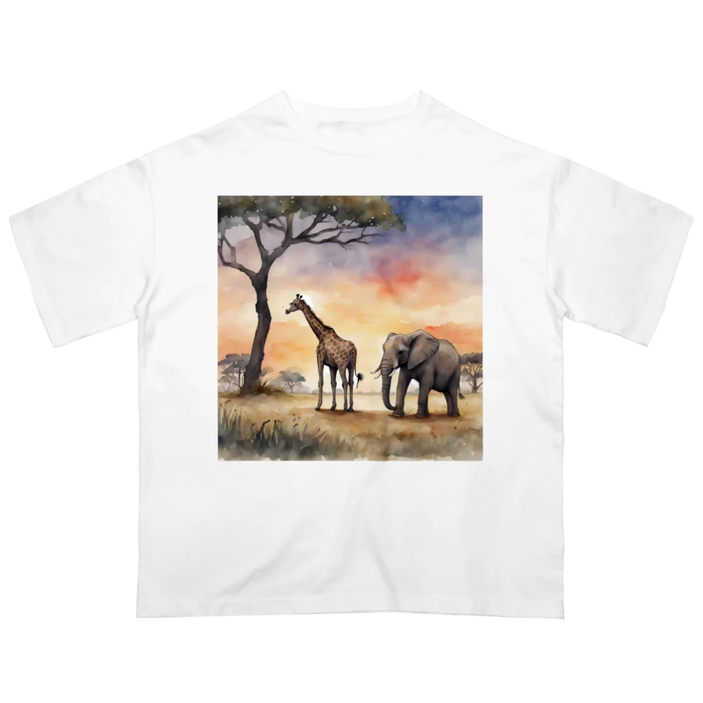 かるるんショップのサバンナのとある日の風景　シリーズ　凸凹コンビ Oversized T-Shirt