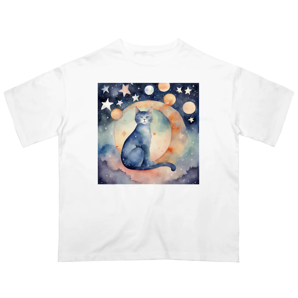 星降る夜にの眠り猫 オーバーサイズTシャツ