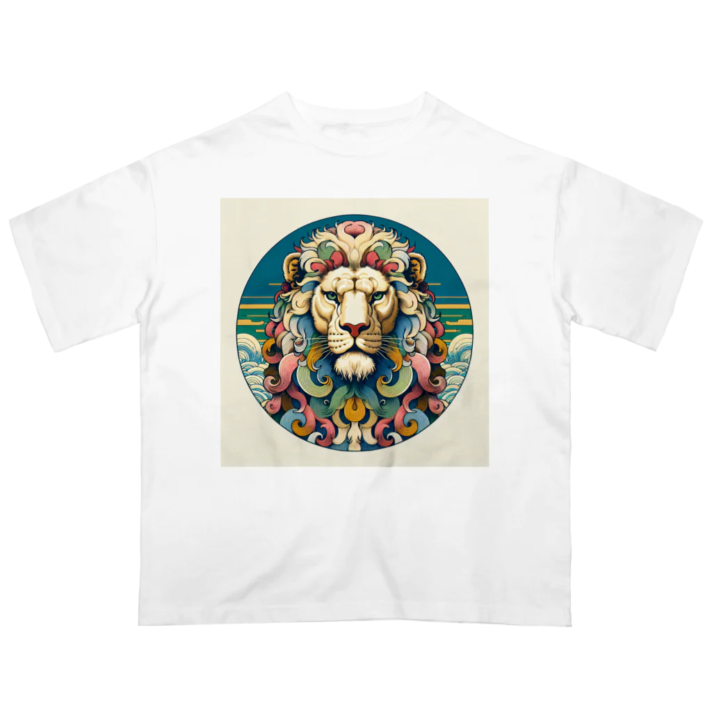 chaochao0701の浮世絵風　ライオン（顔）"Ukiyo-e style lion (face)."  "浮世繪風格的獅子（臉）。" オーバーサイズTシャツ
